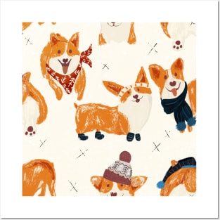 Corgi dog with winter hats and socks Posters and Art